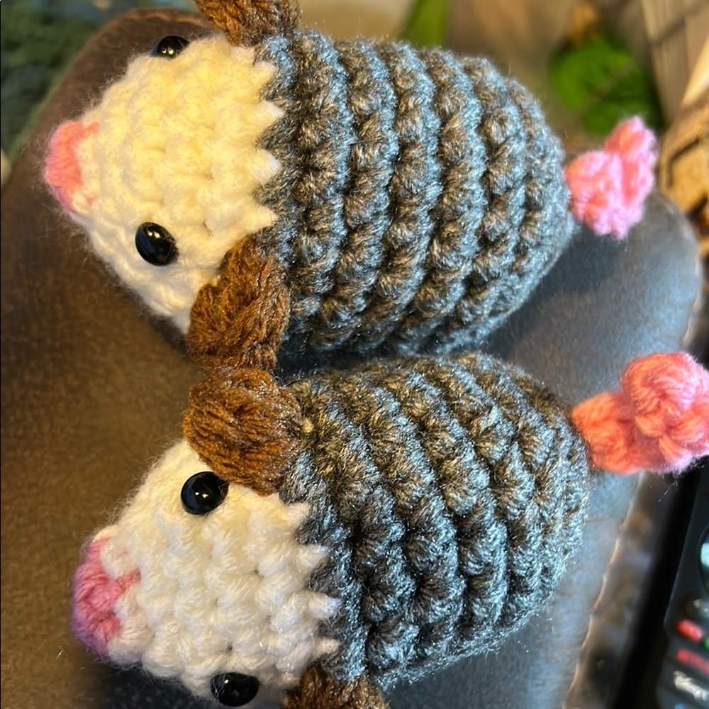 Handcrafted Gray, Pink and White crochet 🧶 Opossum set of 3. Cute and small.